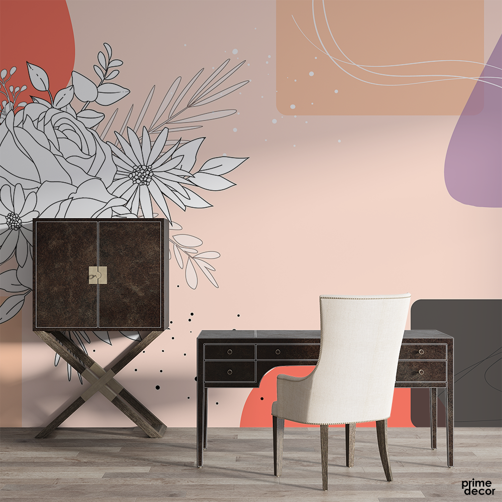 Floral Background with Monoline Design | Floral Wallpaper Mural - Prime Décor