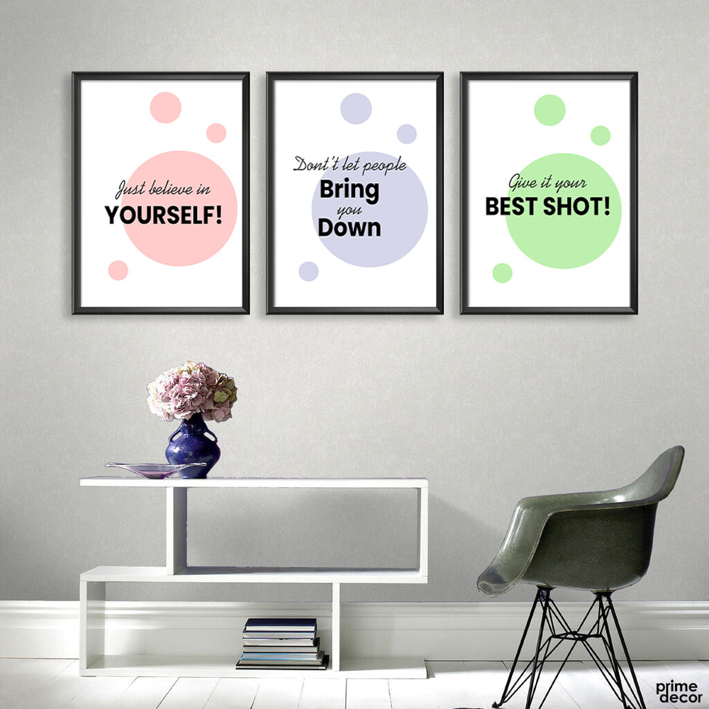 Just Believe in Yourself Typography (3 Panel) Motivaional Wall Art - Prime Décor
