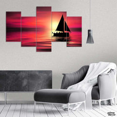 sunset sea sailing boat (5 Panels) | Nature Wall Art - Prime Décor