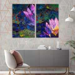 Lotus Flower Oil Painting (2 Panel) Floral Wall Art - Prime Décor