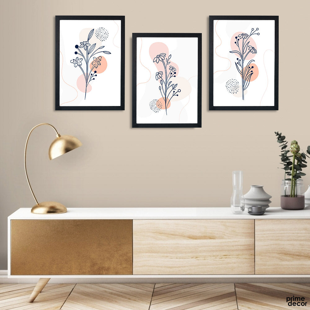 Minimal Flowers & Leaves (3 Panel) Floral Wall Art - Prime Décor