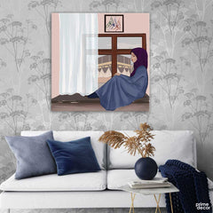 Girl in Front of Kaba (Single Panel) | Square Islamic Wall Art - Prime Décor
