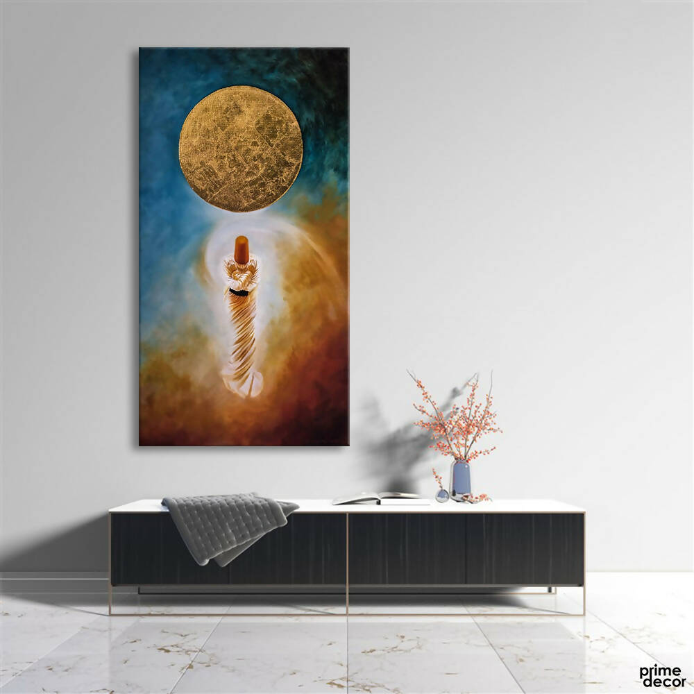Spiritual Darwesh With Round Moon | Handmade Painting - Prime Décor