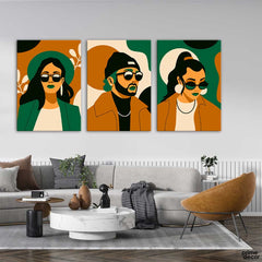 Trendy Fashion Portraits (3 Panel) Illustration Wall Art - Prime Décor