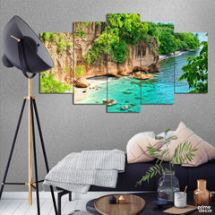 Topical Island Sea Coast (5 Panel) Nature Wall Art - Prime Décor