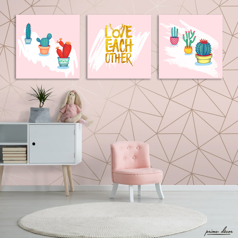 Scandinavian Minimalist Cactus (3 Panel) Nordic Wall Art - Prime Décor