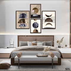 Geometric Brown & Black Moon Shape Artwork (4 Panel) Digital Wall Art