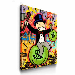 Monopoly Man Sitting on Money Bag