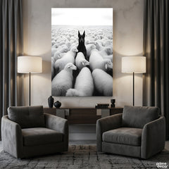 Black Doberman in White Sheep Herd