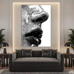 Monochrome Halftone Striped Face