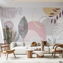 Ethereal Leaf Abstract Pastel Botanicals | Floral Wallpaper Mural