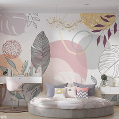 Ethereal Leaf Abstract Pastel Botanicals | Floral Wallpaper Mural