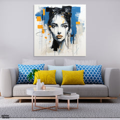 Beautiful Girl Face In Abstract Paint Stokes Design (Single Panel) Fashion Wall Art