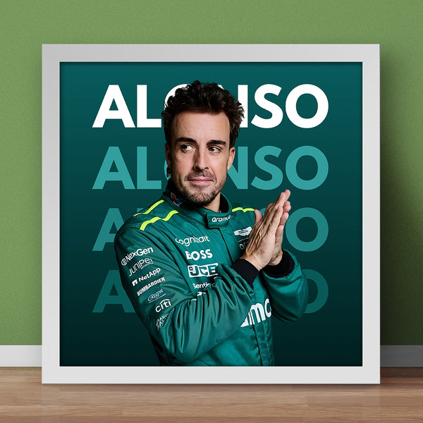 Fernando Alonso F1 Formula Racing with Typography Background | Sports Poster Wall Art