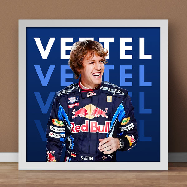 Sebastian Vettel F1 Formula Racing with Typography Background | Sports Poster Wall Art