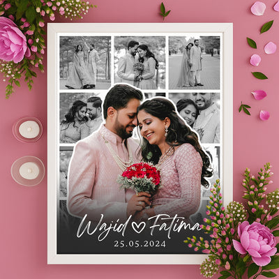 B&W Collage with Name & Date (Single Panel) | Customised Wall Art