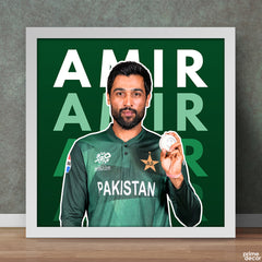 Muhammad Amir Pakistan Cricket Team with Typography Background | Sports Poster Wall Art