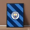 Manchester City Club Logo on Blue Stripes Background | Sports Poster Wall Art