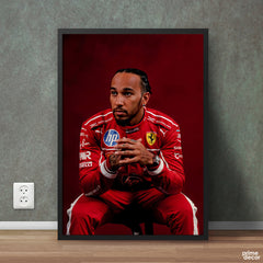 Lewis Hamilton with Red Background | Sports Poster Wall Art