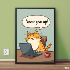 Never Give Up Office Cat | Funny Poster Wall Art