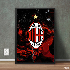 AC Milan Liquid Fire Emblem | Red & Black | Poster Wall Art