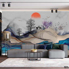 Distorted Style Dunes Landscape | Nordic Wallpaper Mural - Prime Décor