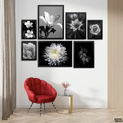 Beautiful Black & White Flowers Art Collection (7 Panel) Floral Wall Art