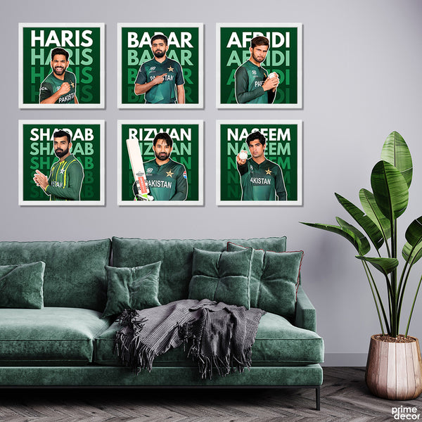Pakistan Cricket Team with Typography Background (6 Panel) Sports Wall Art
