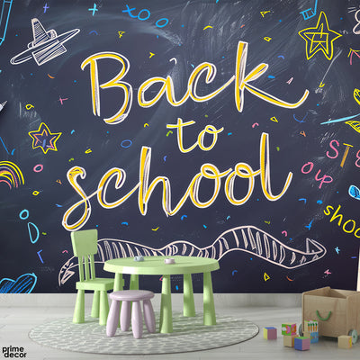 Back To School Typography With Black Background | Education Wallpaper Mural