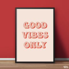 Peachy Red Good Vibes Only Groovy Text | Motivation Wall Art - Prime Décor