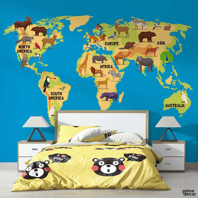 Animal World Map Kids Room | Kids Wallpaper Mural - Prime Décor
