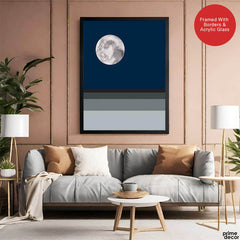 Navy Blue & Grey Moon | Abstract Office Artwork #002 - Prime Décor