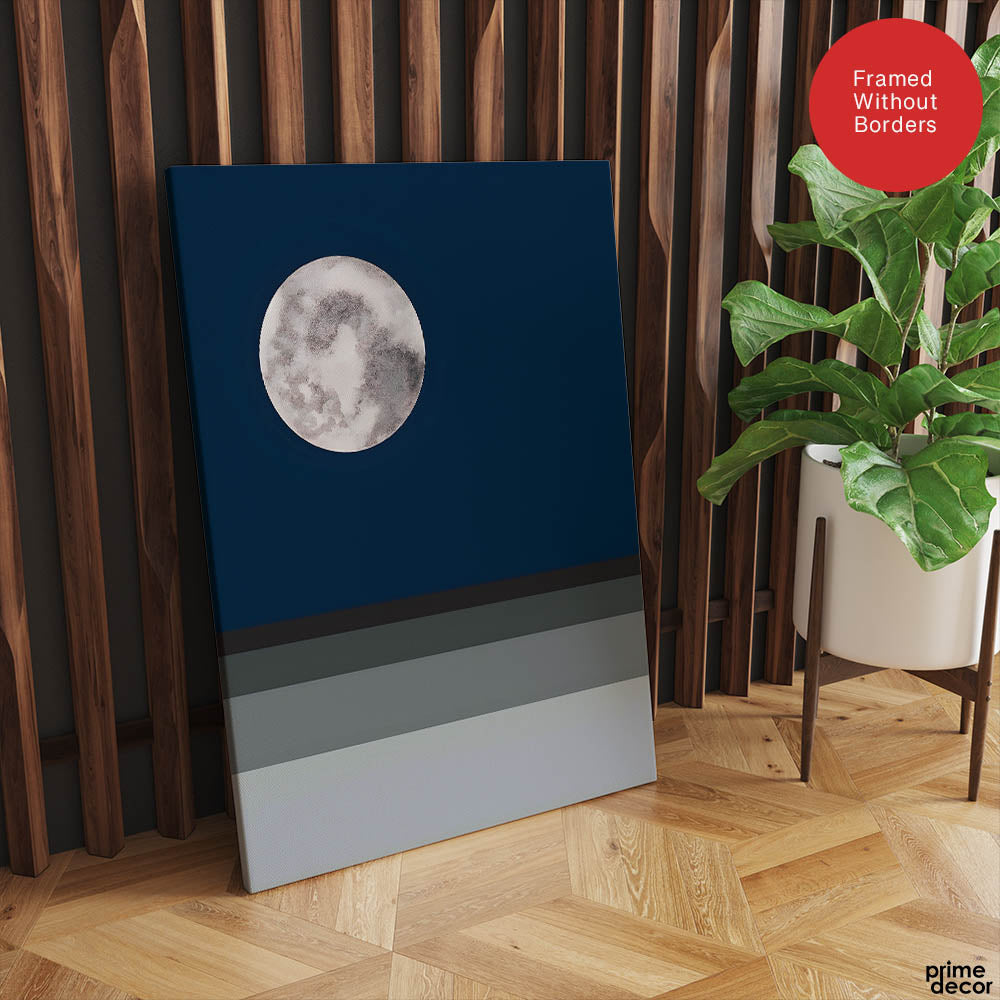 Navy Blue & Grey Moon | Abstract Office Artwork #002 - Prime Décor