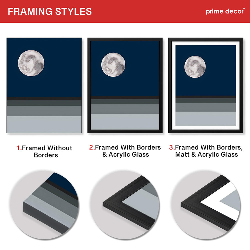 Navy Blue & Grey Moon | Abstract Office Artwork #002 - Prime Décor