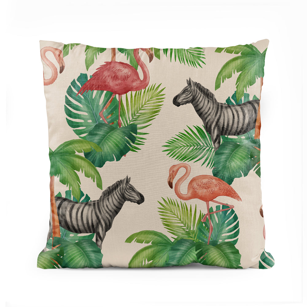 Flamingo & Zebra Leaves | Nordic Cushion #003 - Prime Décor