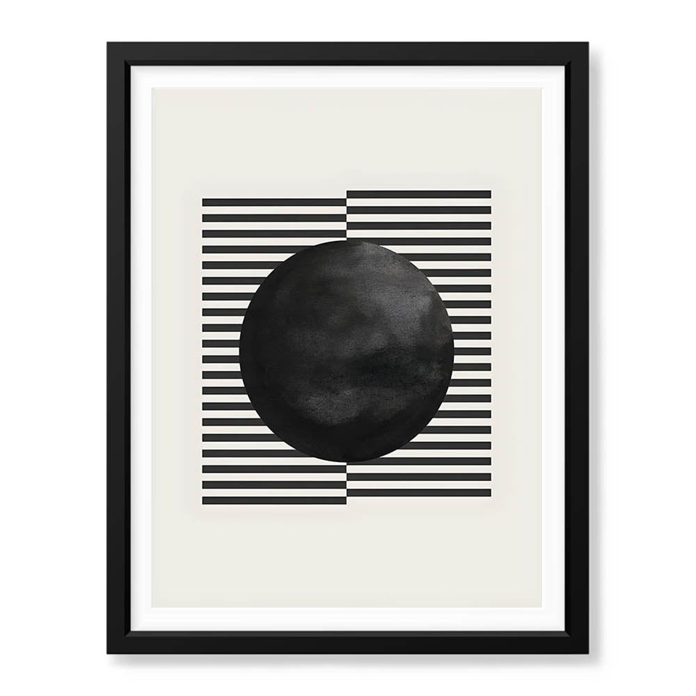 Black & Grey Moon With Lines | Abstract Office Artwork #003 - Prime Décor