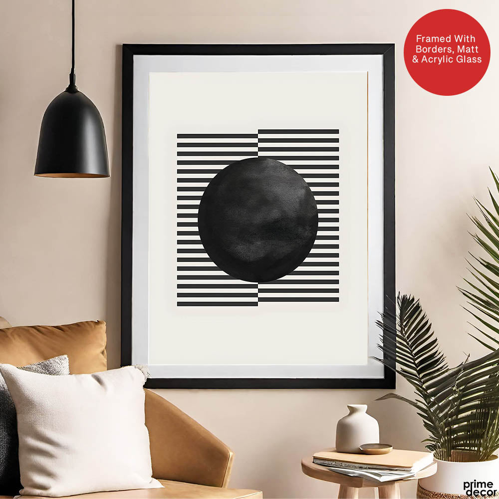 Black & Grey Moon With Lines | Abstract Office Artwork #003 - Prime Décor