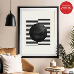 Black & Grey Moon With Lines | Abstract Office Artwork #003 - Prime Décor