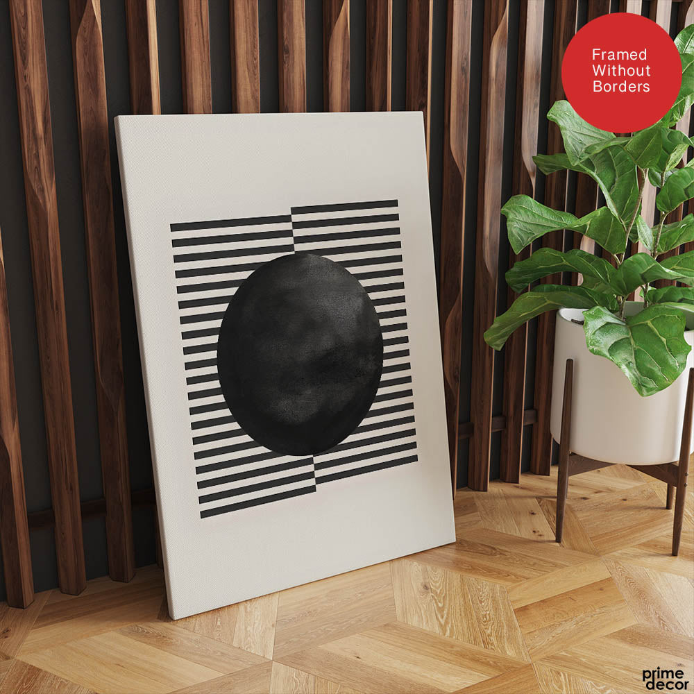 Black & Grey Moon With Lines | Abstract Office Artwork #003 - Prime Décor