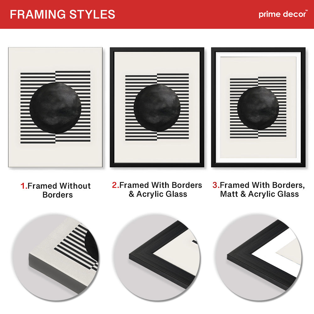 Black & Grey Moon With Lines | Abstract Office Artwork #003 - Prime Décor
