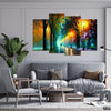 Rainy Park At Night Colorful Oil Painting Style (4 Panel) Digital Painting Wall Art