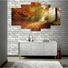 Autumn Forest Road (5 Panel) Nature Wall Art - Prime Décor