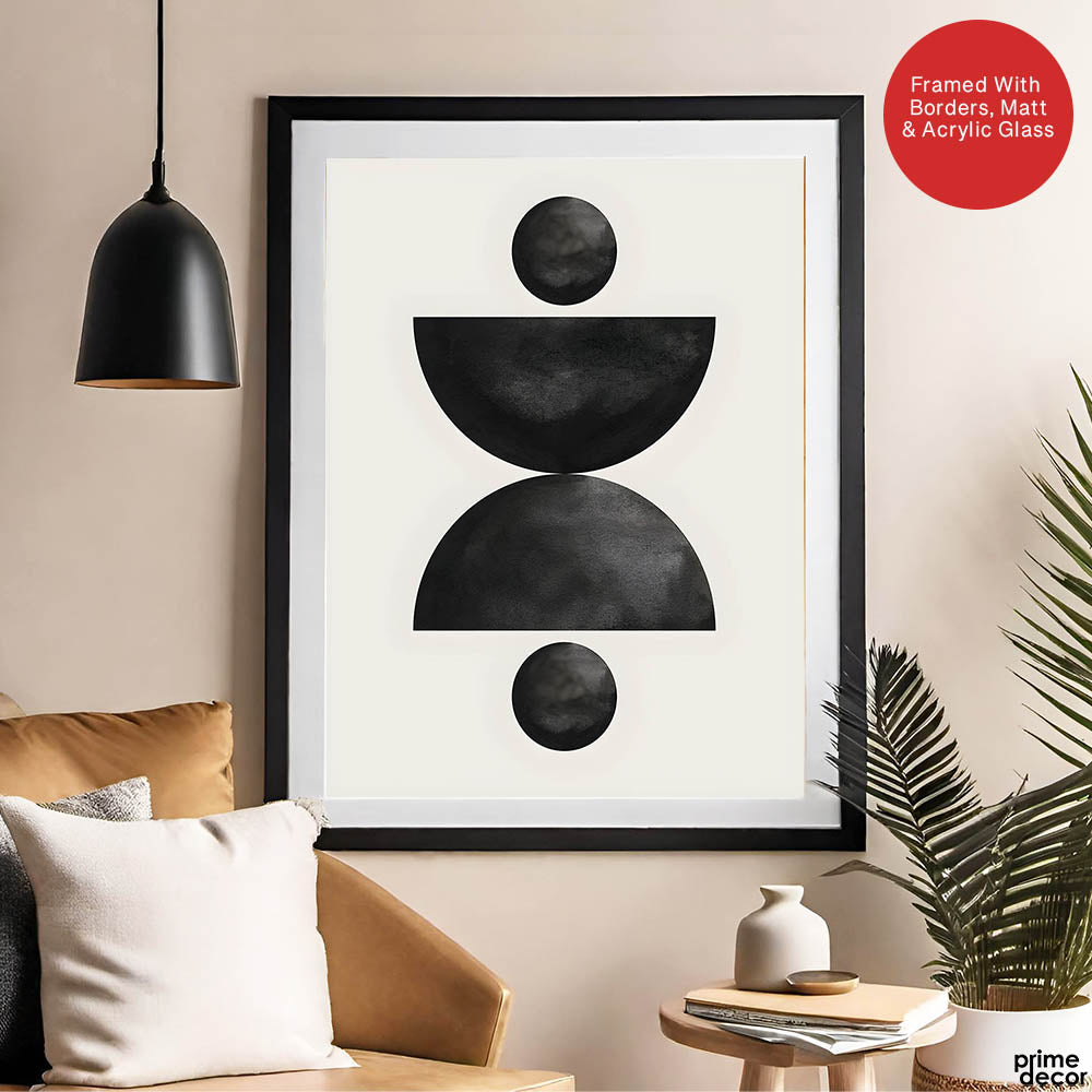 Black & Grey Geometric Moon Shape | Abstract Office Artwork #004 - Prime Décor