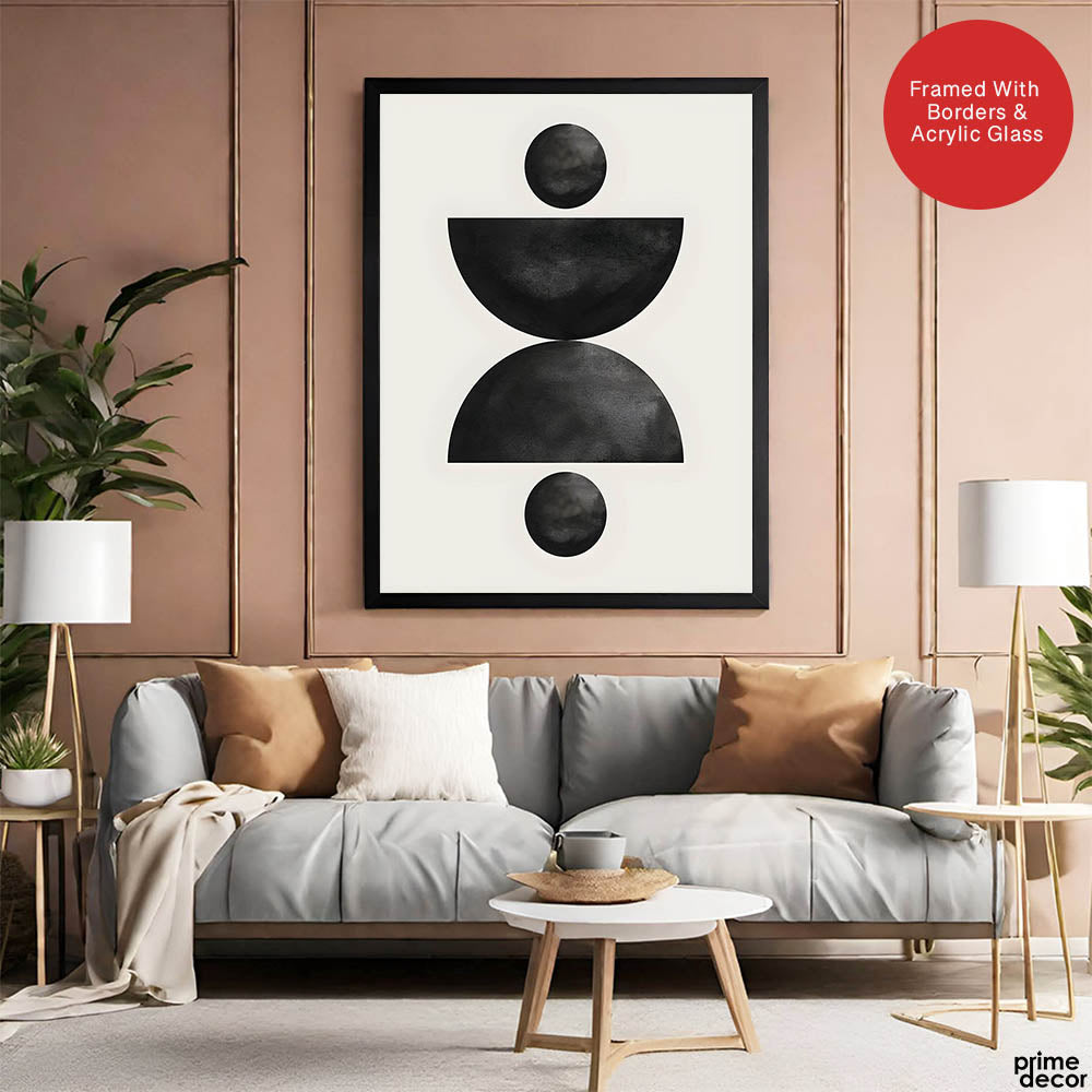 Black & Grey Geometric Moon Shape | Abstract Office Artwork #004 - Prime Décor