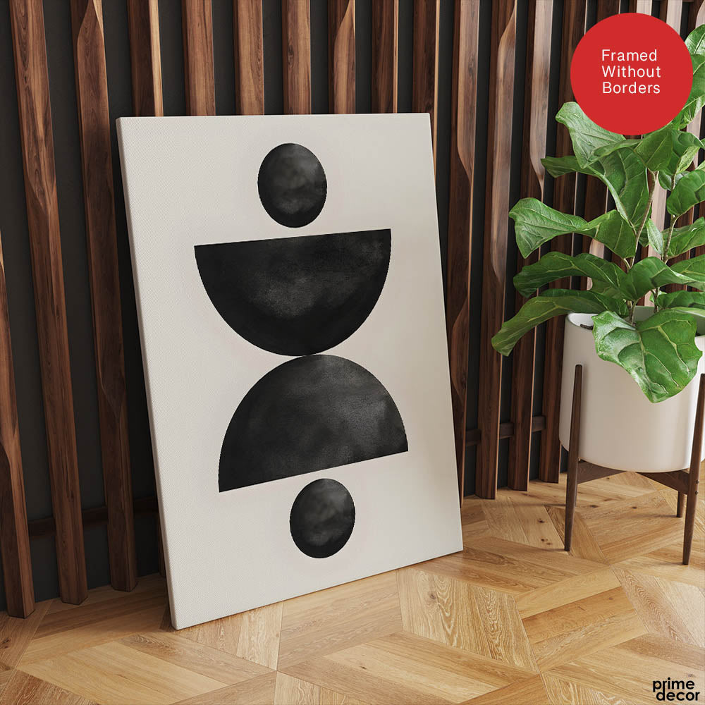 Black & Grey Geometric Moon Shape | Abstract Office Artwork #004 - Prime Décor
