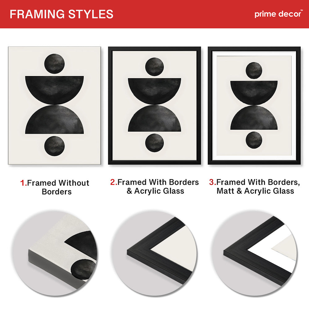 Black & Grey Geometric Moon Shape | Abstract Office Artwork #004 - Prime Décor