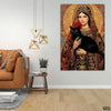 Beautiful Woman In Cultural Dress Holding Black Cat (Single Panel) Fashion Wall Art