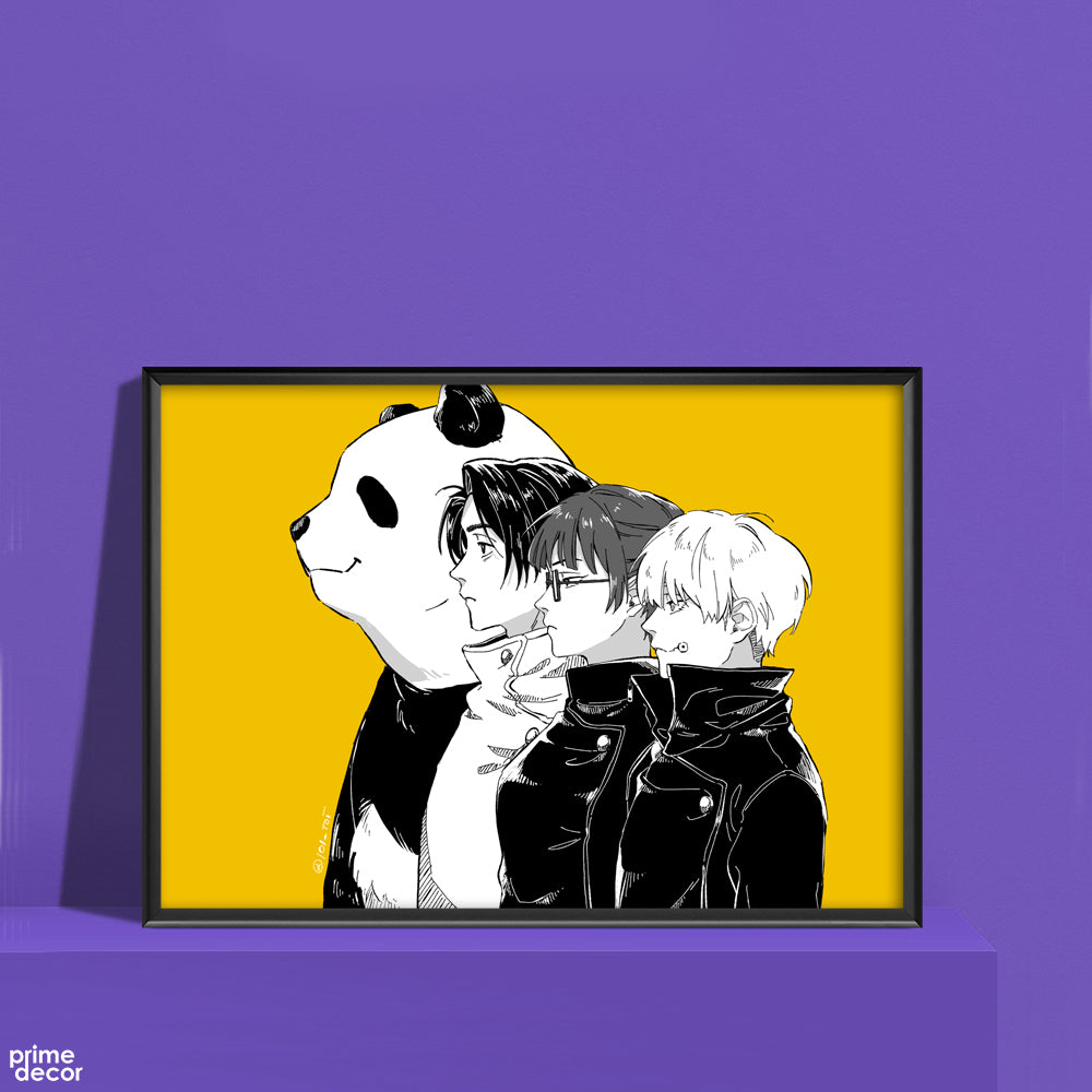 Minimalist Jujutsu Kaisen Characters On Yellow Background | Anime Wall Art - Prime Décor
