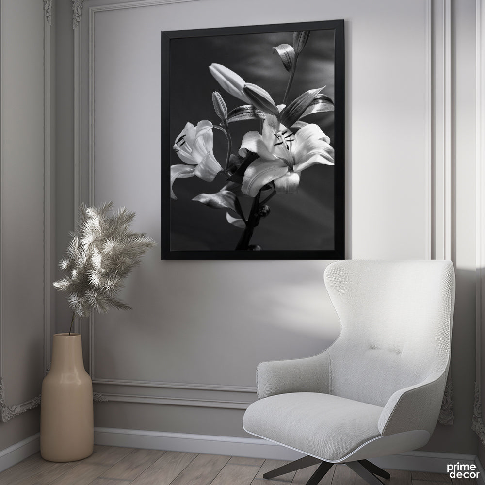 Black & White Abstract Flower Painting Floral Poster Wall Art - Prime Décor