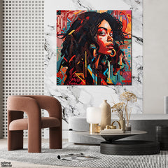 Tribal African Woman With Abstract Painting Style Background (Single Panel) Square Wall Art - Prime Décor